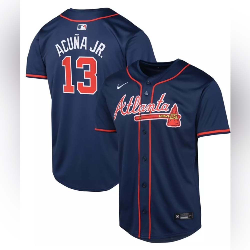 Nike Youth Atlanta Braves Ronald Acuña Jr. #13 Navy Alternate Cool Base Jersey